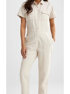 Outerknown Cream Short-Sleeve Button-Front Utility Jumpsuit